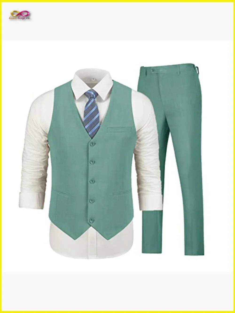 Linen Suit Slim Fit Men's Two Piece Vest Pants Set Formal Business Wedding